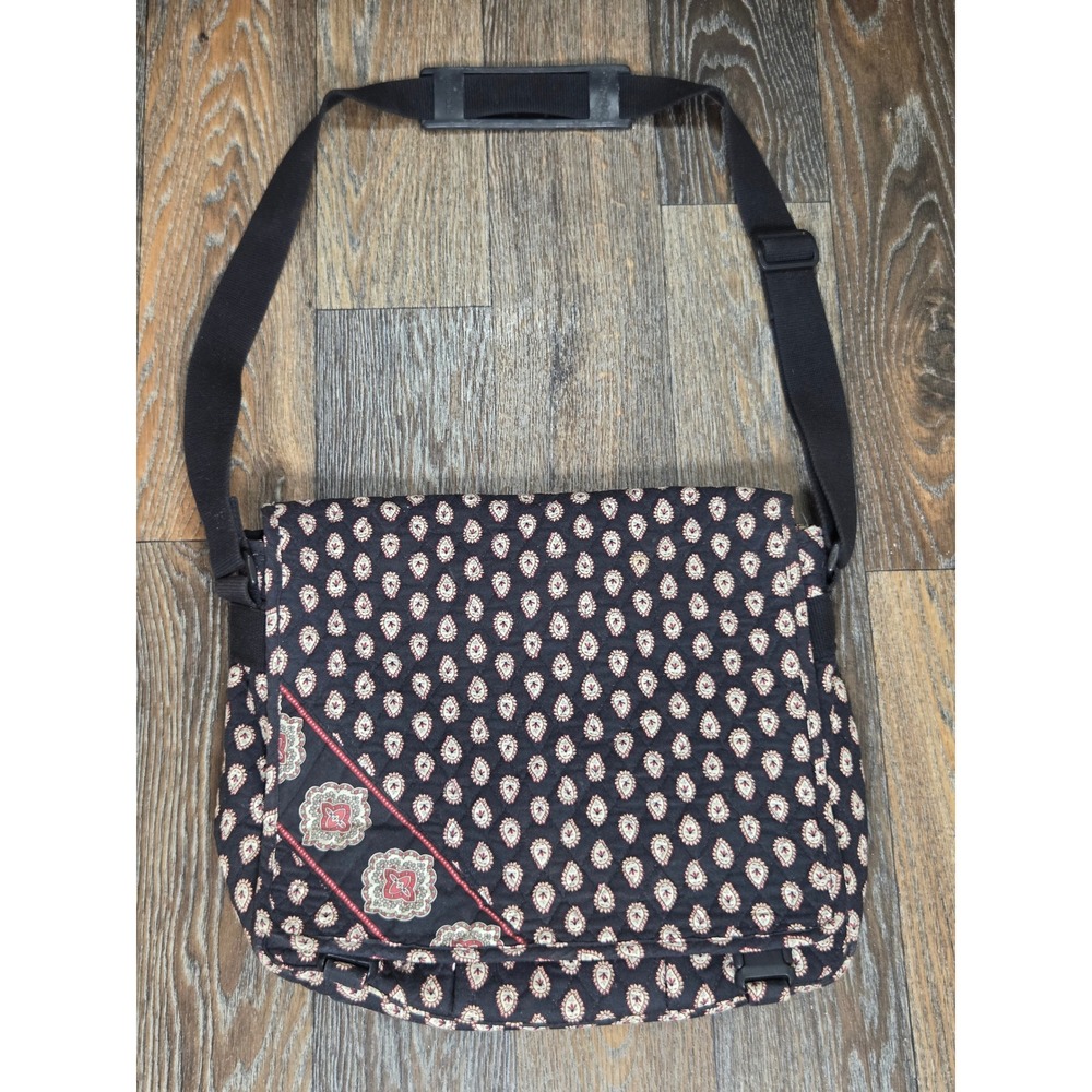 Vera Bradley Mediterranean White Quilted Cotton Messenger Crossbody Bag Black